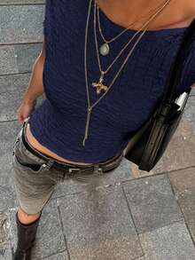 Siren Gaze 女式百搭纹理修身背心，夏季 - 藏蓝色 - 查看 7