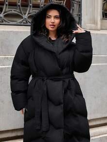 EURMUSE Crossover Quilted Hooded Puffer Women's Long Down Coat