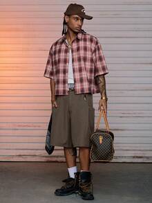 AXEPEAK Quần short nam dệt túi rộng rãi màu trơn thường ngày - xanh quân đội - Xem 6