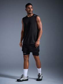 DRIFTMERE Casual Outdoor Sports Set, Black Sports Tank Top And Breathable Shorts Set, Fashion, Comfortable, Breathable, Suitable For Summer Outdoor Sports, Running, Hiking Spring To Summer, Men Sports Comfort And Soft Tracksuits, For Daily Sports Leisure And Gym Fitness, Athleisure Style, Sporty Fashion - Black - View 4