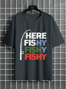 Manfinity Homme Men's Summer Letter Printed Round Neck Short Sleeve Casual T-Shirt - Dark Grey - View 3