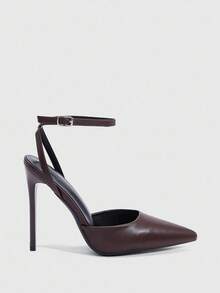 CUCCOO SZL Giày cao gót hở gót thời trang nữ có khóa trang trí - Màu nâu Sô-cô-la - Xem 3