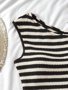 2 件套 Tween 女童休闲不对称纹理条纹露肩 T 恤和短裤套装 - 黑色 - 查看 7