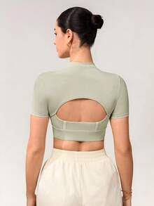 Activina Women's Solid Color Minimalist Daily Cutout Short Sleeve Sports T-Shirt Gym Shirts