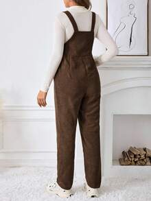 SHEIN Maternity Casual Loose Jumpsuit With Adjustable Shoulder Straps Maternity Jumpsuits For Women Maternity Clothes Maternity Overalls Corduroy Maternity Overalls Pregnancy Overalls - Chocolate Brown - View 2