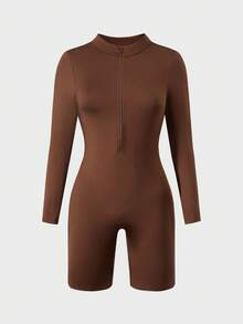 Teen GirlCasual All-Match Versatile Sports Street Yoga Skiing Diving Zip-Up Stand Collar Long Sleeve Shorts Tight Jumpsuit Fall Winter - Multicolor - View 3