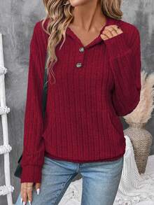 SHEIN LUNE Half-Open Access Hoodie Sweatshirt Fall Cloth For Women - Burgundy - View 5