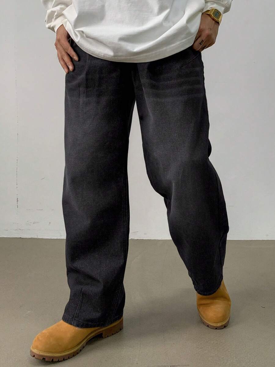 DAZY 男士秋季口袋直筒宽松休闲百搭牛仔裤 - 黑色 - 查看 1