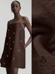 Ontre 2026春夏新款女士迷你连衣裙，斯德哥尔摩风格，教师装，春夏修身A字宽松连衣裙，梭织面料，宽松版型，珍珠装饰，休闲度假迷你连衣裙，吊带短裙，夏季女装，女士生日装，早午餐，女士派对连衣裙，下午茶，度假，婚礼宾客着装，时尚百搭流行女士迷你连衣裙 - 棕色 - 查看 2