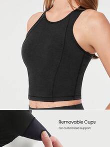 GLOWMODE Softy Velvaire Flattering Seam Cropped Tank Top Low Impact Yoga Pilates Studio Daily Casual Wear  Spring Summer - Black - View 2