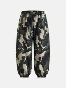 Young Girl Versatile Ribbed Knit Stretchy Base Layer Top & Camouflage Cargo Pants Set, Casual Sporty Street Style, Autumn/Winter Fall - Multicolor - View 4