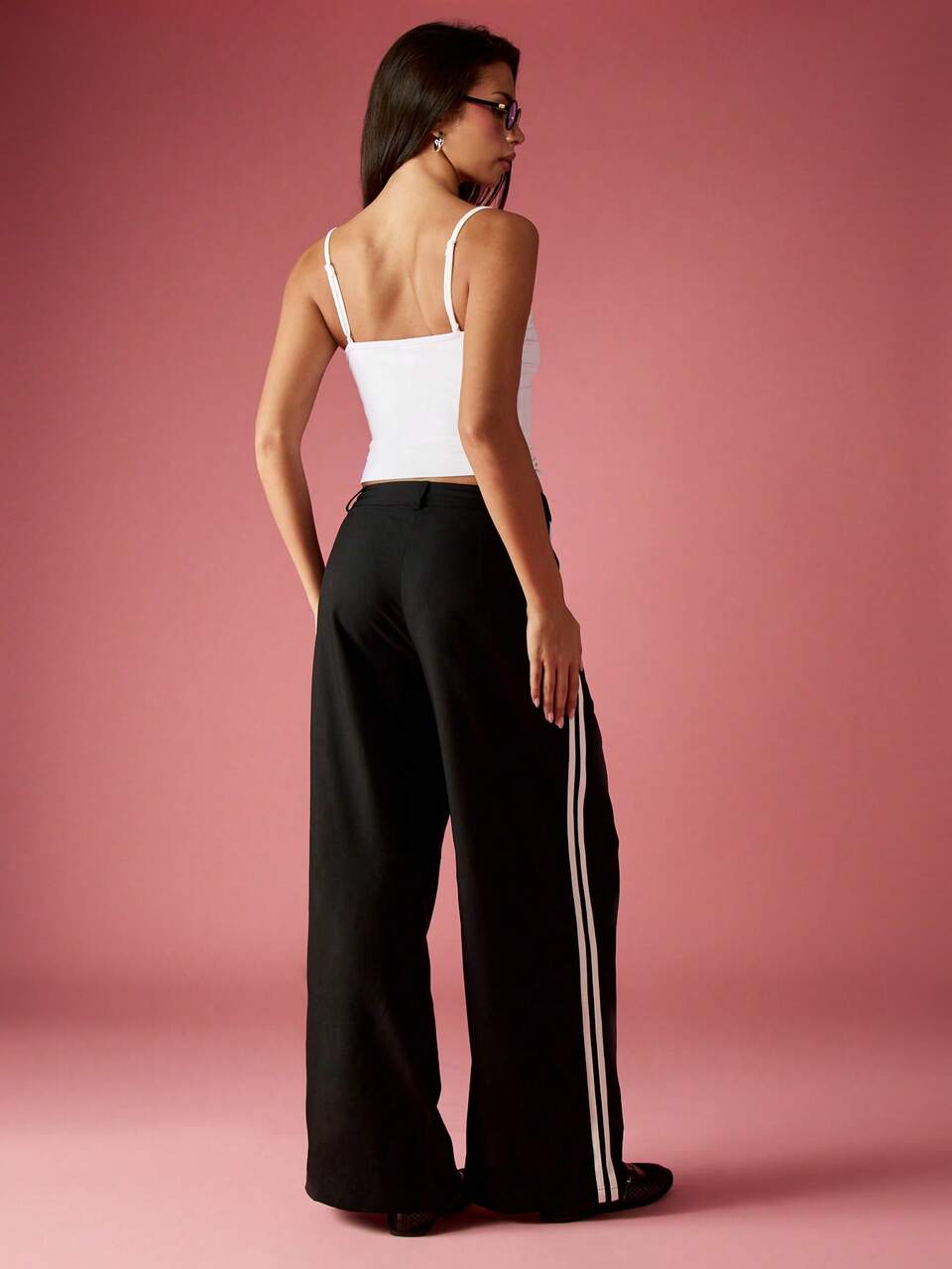MISSGUIDED Dress Wide Leg Trousers With Side Stripes Pleated Waist Formal Office Business Career Elegant Winter Spring Fall Professional Occasion Bottom Wear