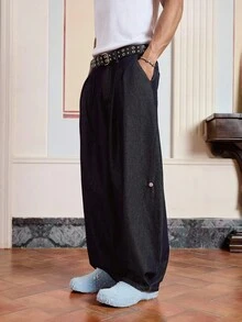 SWAVVY Quần jean denim dài màu xanh dương dáng rộng thoải mái cho nam - Màu xanh lam - Xem 6