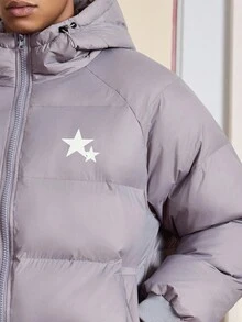 SWAVVY Áo khoác trùm đầu in hình ngôi sao thường ngày dành cho nam, mùa đông - Xám - Xem 8