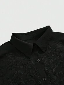 ROMWE Goth 秋季哥特式蛇皮、花卉和天体刺绣大码女式长袖连衣裙 - 黑色 - 查看 3