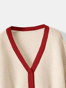 ROMWE Kawaii 女士时尚休闲可爱钩针草莓纽扣开衫 - 杏色 - 查看 2