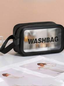 1/3 件防水盥洗包、化妆包、大号透明化妆包、化妆品收纳包、PVC 加厚洗漱包，适用于旅行和浴室收纳、护肤品收纳袋便携式旅行包、大容量（白色） - 黑色. - 查看 4
