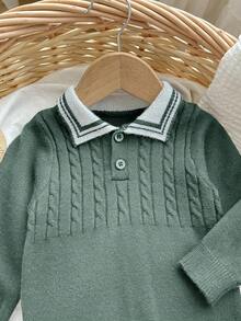 SHEIN Pelele de bebé recién nacido niño/niña con cuello vuelto, mono de punto de cable, adecuado para usar en otoño/invierno, interior y exterior