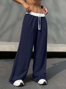 EURMUSE Women's Casual Drawstring Waist Pockets Wide Leg Sweatpants
