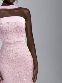 Elitara Elegant Luxury 3D Beaded Strapless Bodycon Maxi Dress With Detachable Halter, Suitable For Dates, Vacations, Singles' Parties, Birthdays, Graduations, Weddings, Formal Galas