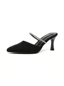 CUCCOO CURVES Plus Size Women's Pointed Toe High Heel Rhinestone Embellished T-Strap Fashion Dress Pumps - Black - View 3