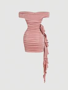 SHEIN MOD 浅粉色单肩裹身裙，搭配超大蝴蝶结细节 - 适合派对、度假、约会、生日庆祝、下午茶和节日 - 淺粉色 - 查看 2