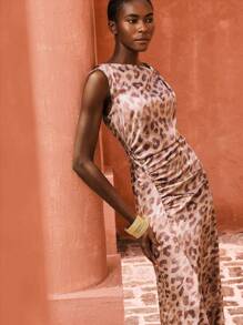 Maija Váy không tay xếp ly cổ lệch họa tiết da báo cho nữ - màu đen - Xem 1