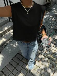 K-Vae 女式宽肩带圆领短款背心，夏季休闲装