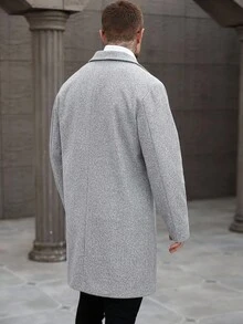 Manfinity Homme Men's Wool Blend Long Sleeve Casual Business Commuter Jacket, Autumn/Winter Grey Coat Long Grey Coat Mens Grey Coat Grey Overcoat Grey Long Coat Men, Light Grey Jacket, Grey Jacket, Long Coat, Coat, Long Jacket