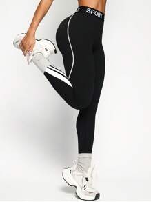 Dewbera 1 件对比条纹弹性腰部跑步、健身、瑜伽、运动紧身裤健身房紧身裤瑜伽紧身裤训练紧身裤健身紧身裤女式紧身裤 - 黑與白 - 查看 5