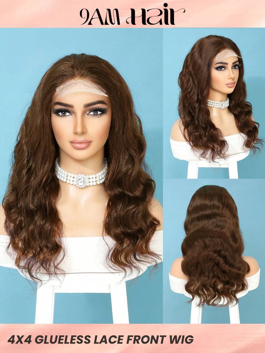 中等棕色無膠假髮適合女士小波浪4X4蕾絲前假髮人類頭髮無膠蕾絲閉合假髮180%密度16-20英寸 - S4 - 查看 1