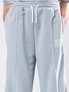 SUMWON Conjunto feminino de duas peças oversized com estampa de números, composto por moletom e calça pantalona. Ideal para o outono e inverno. - Baby Azul - Ver 6