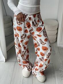 Aloruh Quần ống rộng thường ngày in họa tiết Halloween dành cho nữ - Nhiều màu - Xem 5
