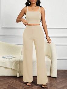 SHEIN Lady 四季婚礼宾客女士背心、西装和西装裤教堂服装酒红色女士西装套装 - 杏色 - 查看 5
