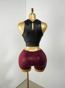 BamGleam Camiseta de tirantes minimalista de PU 2025: Top de cami con ajuste ceñido estilo Y2K - Uso casual de otoño a ropa de club - Negro - Ver 2