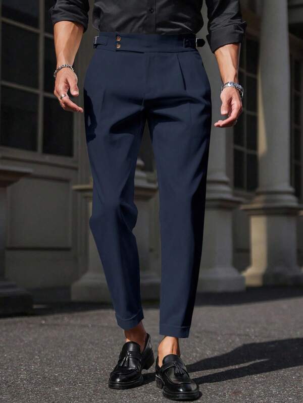 Manfinity Bizformal Men's Casual Solid Color Tapered Pants For Commuting, Autumn, Fall