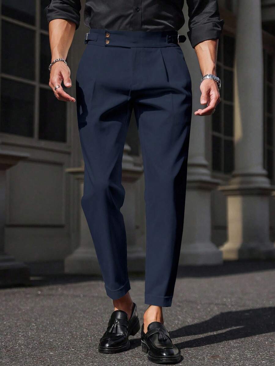 Manfinity Mode Pantalones formales de unicolor y corte entallado para hombres, para uso casual y de oficina, para el otoño - Azul Marino - Ver 1