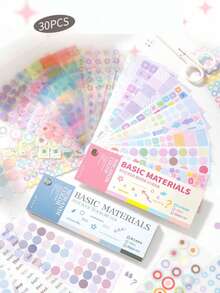 SHEIN 彩色卡基础贴纸书，极简主义高美感计划簿材料，数字和圆点手工DIY贴纸学校用品
