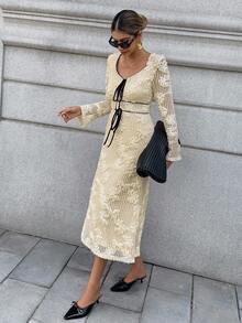 Chiquease Robe élégante de couleur unie avec patchwork pour femmes - Nude - Voir 5