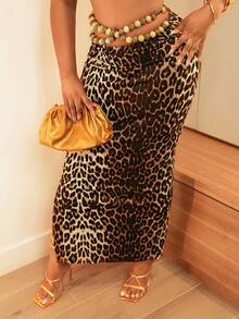 BamGleam Women's Sexy Fitted Leopard Print Skirt - Brown - View 3