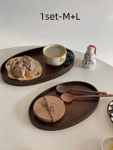 1 件木制托盘实木椭圆形盘子，用于食物、面包、早餐、甜点、钥匙和咖啡、茶、小吃 - 派对托盘、厨房、圣诞礼物 - 咖啡棕 - 查看 7