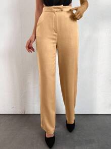 EURMUSE Pantalon De Costume Taille Haute Droit - Nude - Voir 3