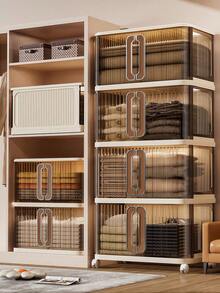 SHEIN 3/2/1层轻便收纳柜厨房客厅玩具收纳可折叠柜透明拉出式鞋盒折叠省空间鞋架加厚导轨储物整理盒 - 透咖 - 查看 2