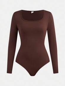 SHEIN Girlism Bộ 2 bộ đồ liền thân màu đen và nâu cổ vuông tay dài màu trơn có nút bấm phía trước cho bé gái tuổi teen, mua 1 tặng 1 - Nhiều màu - Xem 8