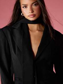 MISSGUIDED Professioneller Blazer mit Krawatte, Büroarbeit Business Anzug Jacke, formell, maßgeschneidert, schlanker Schnitt, modern, elegant, langärmlig, Berufskleidung, Herbst-Winter-Mode - Schwarz - Übersicht 5