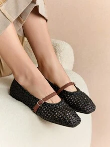 Rosivie 女士优雅镂空平底鞋，时尚舒适，法式方头优雅平底鞋 - 黑色 - 查看 1