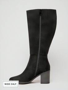 SHUZIA 女士 3 英寸粗跟黑色绒面过膝靴——时尚舒适，适合小腿较粗的女性，是圣诞节和情人节打造自信优雅造型的必备奢华单品。 - 黑色 - 查看 5