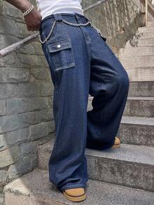 ROMWE MEN Casual Jeans en denim cargo ample avec poches pour hommes - Jean brut - Voir 7