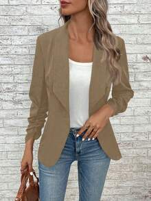 EMERY ROSE Women's Casual Solid Color Single-Button Blazer In Fall/Winter - Army Green - View 3