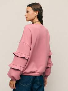 Nöista 粉色宽松运动衫，分层荷叶边袖子，休闲款式，非常适合女性时尚优雅的秋季时尚。 - 紅色 - 查看 9